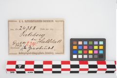Etikett zu Bronzetutulusscheibenfibel (NHMW-PRAE-024388)